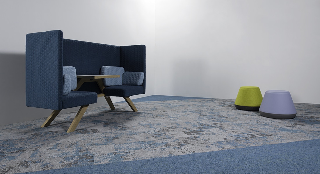 Pure_Misty_Moss3 | Blue & Grey Patterned Carpet Planks | Misty Pure Planks - A carpet tile collection by signature floor coverings | Order custom carpet samples for your carpet flooring project | commercial flooring with carpet planks