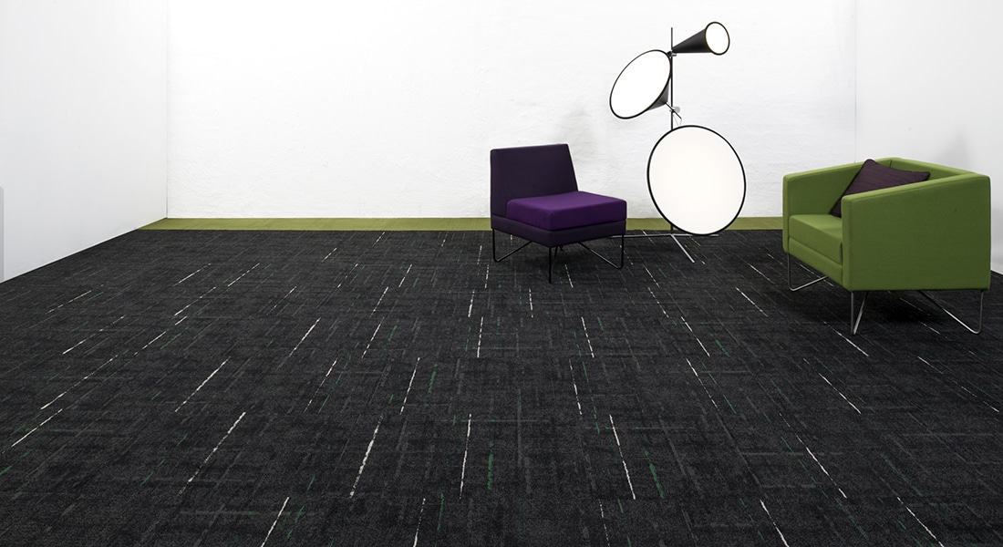 Strike Carpet Tiles Graphite emerald with vivid nutty pistachio border | Commercial Flooring Choices by Signature Floors