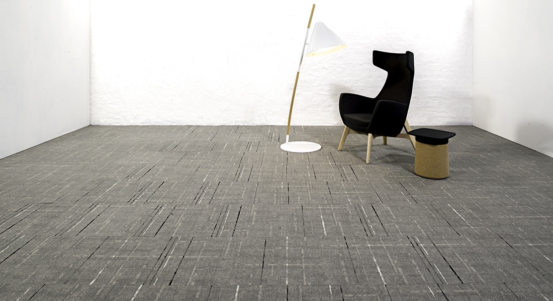 Strike Carpet Tiles - a wave of platinum smokey amongst platinum strikeout | Commercial Carpet by Signature Floors