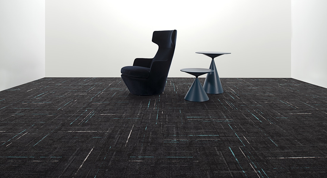 Strike charcoal lagoon 429 carpet tiles | Commercial flooring solutions by Signature Floors
