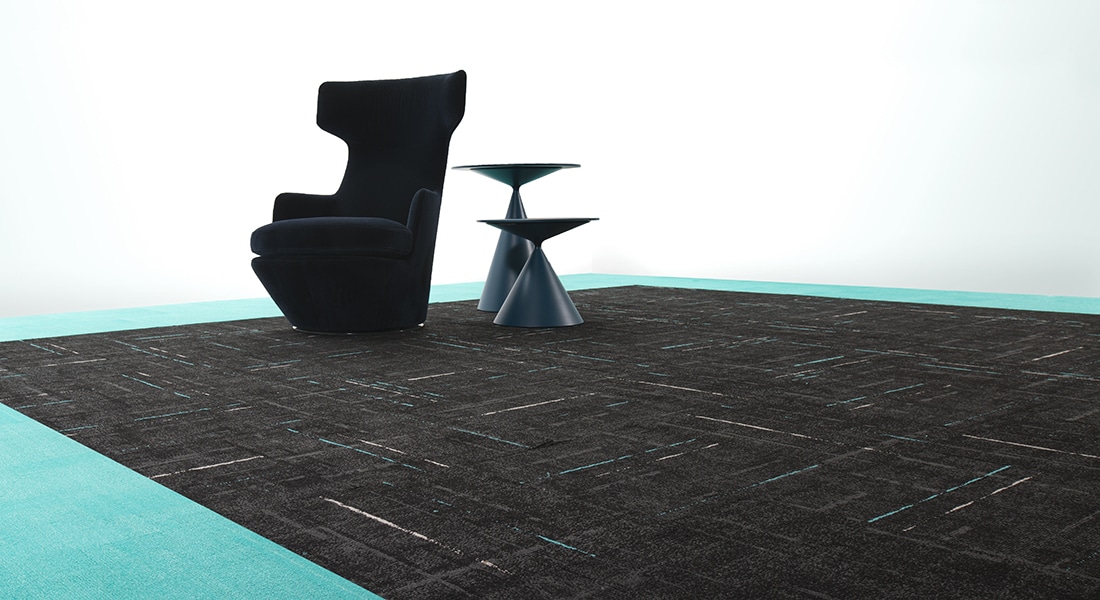 Signature Floors Commercial Strike Carpet Tile Charcoal lagoon accented with vivid blue lagoon