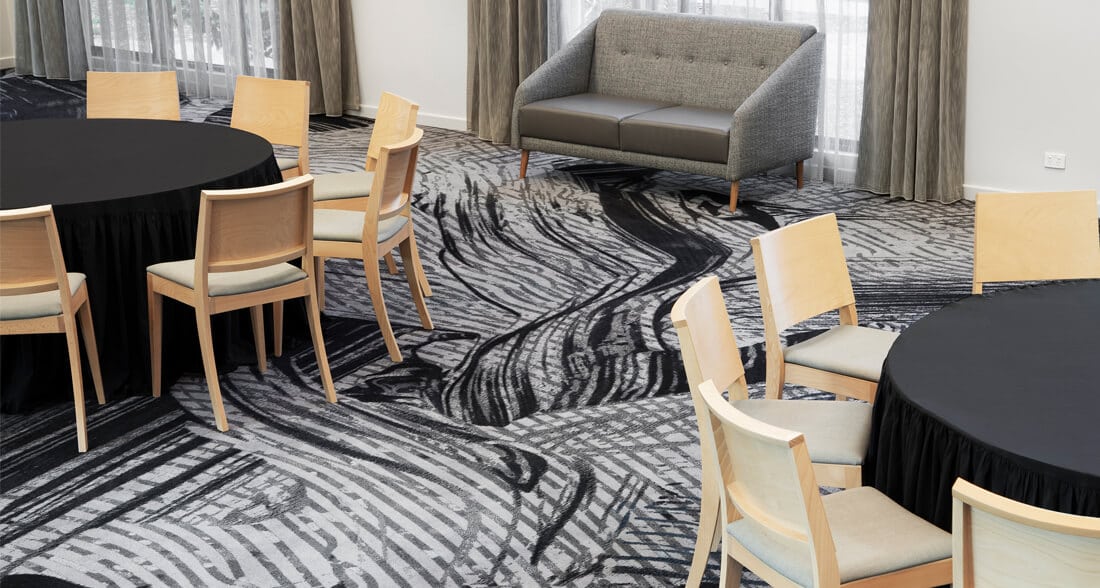 Hospitality Carpet by Signature Custom Carpets | Woven Carpet | Grey and Black Carpet Pattern | custom commercial carpets